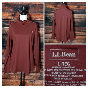 L.L. Bean Active Top Size L Multisport Tech Tee Long Sleeve Burgundy Mock Neck